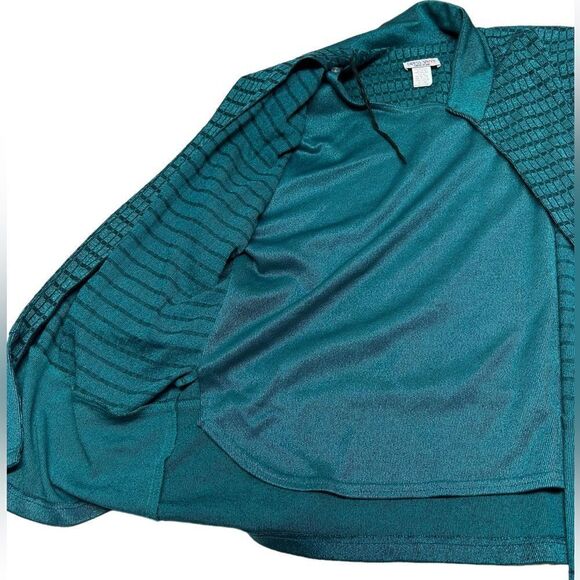 Vintage Blue Matching Blazer Set High Rise Blue Capri Pants Ankle Pants Stretch - Picture 11 of 13